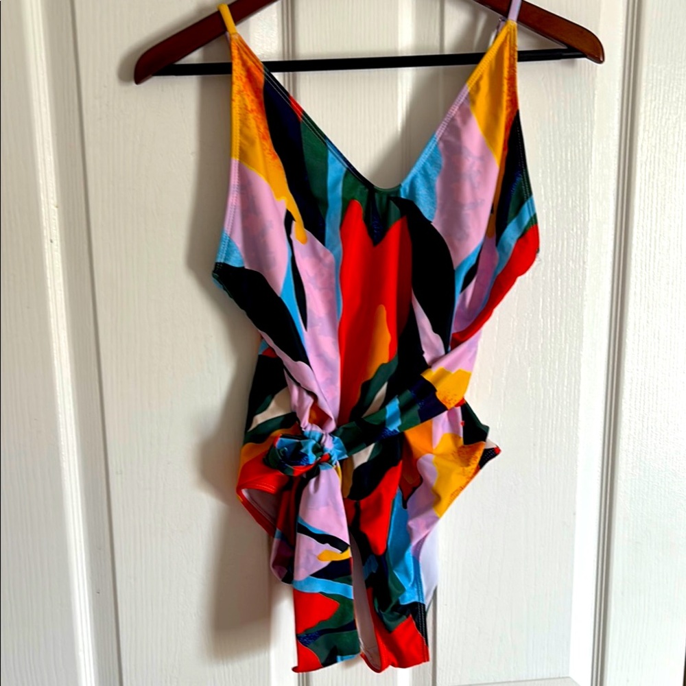 2/$13-EUC One Piece Swimsuit with Plunging V-Neck, with ties, wore once - Picture 2 of 9